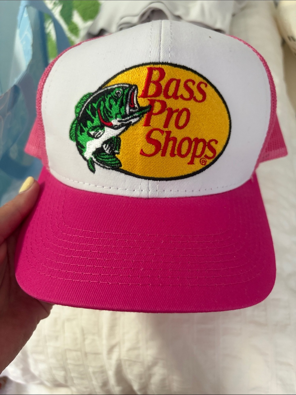 Bass Pro Shops Hot Pink and White Mesh Fish Patch Cap